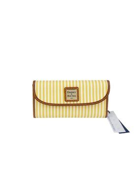 Dooney & Bourke Yellow‎ & White Striped Trifold Clutch Wallet NWT